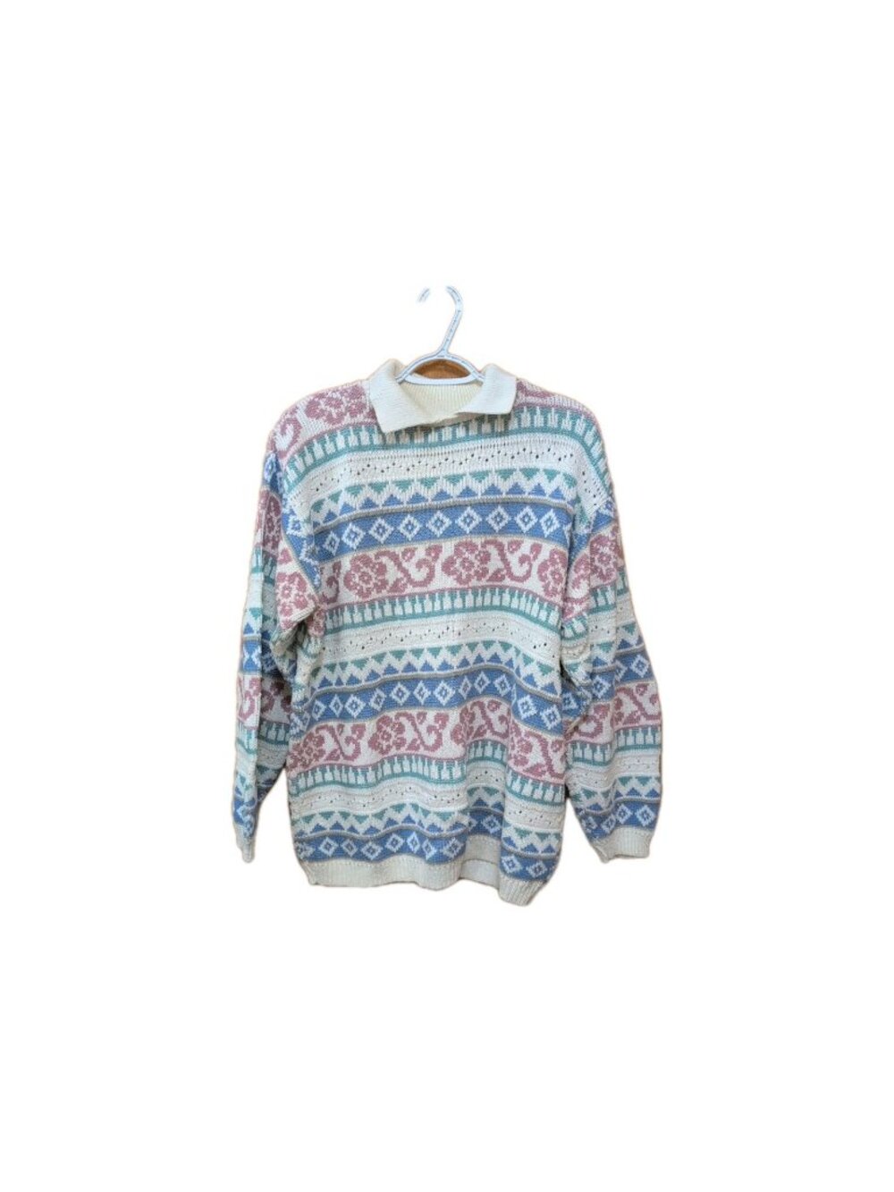 Alfred Dunner Sweater Women's XL White Blue Pink Christmas Pullover Shoulder Pad